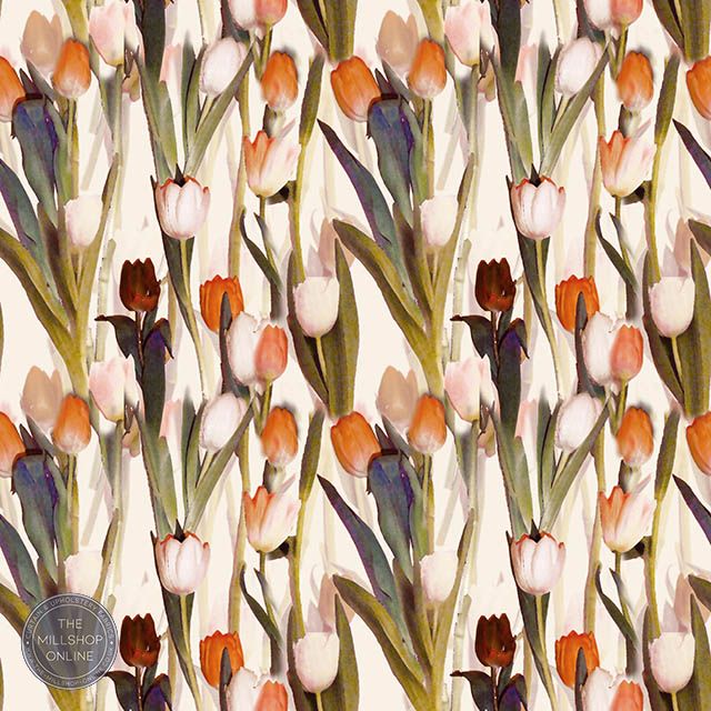 Tulips Orange Curtain Fabric