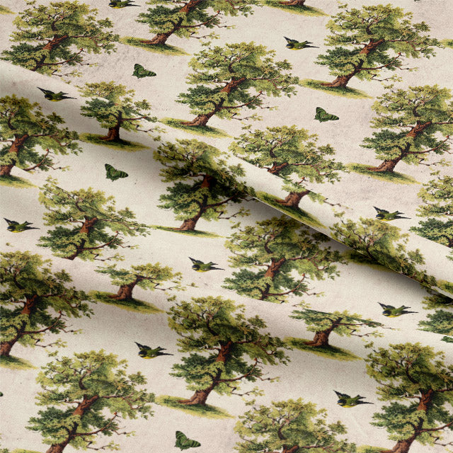 Vintage Oak Cotton Curtain Fabric - Green