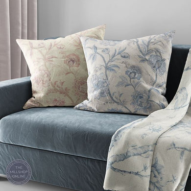 Bilberry Blue - Blue bird design upholstery fabric for sale