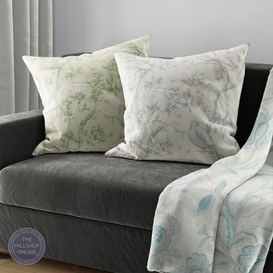 Bilberry Dove Grey - Dove grey tree design fabric for sale